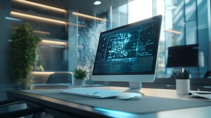 A computer screen on a modern office desk