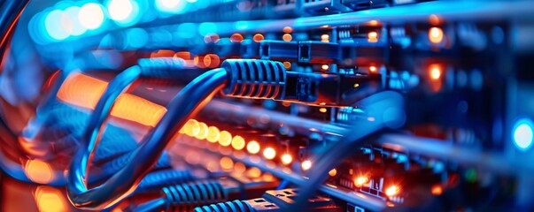 Leinwandbilder - Close-up of network cable connecting with server racks in data center