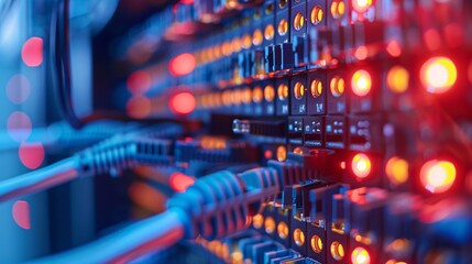 Aufkleber - Data center network server panel displaying internet traffic with blinking lights