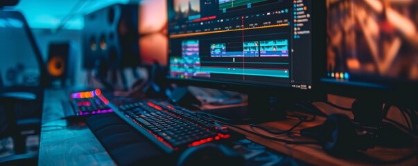 Leinwandbilder - Video editor using professional editing software on a top-of-the-line workstation