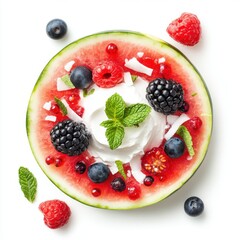 Wall Mural -  round watermelon slice topped with coconut cream