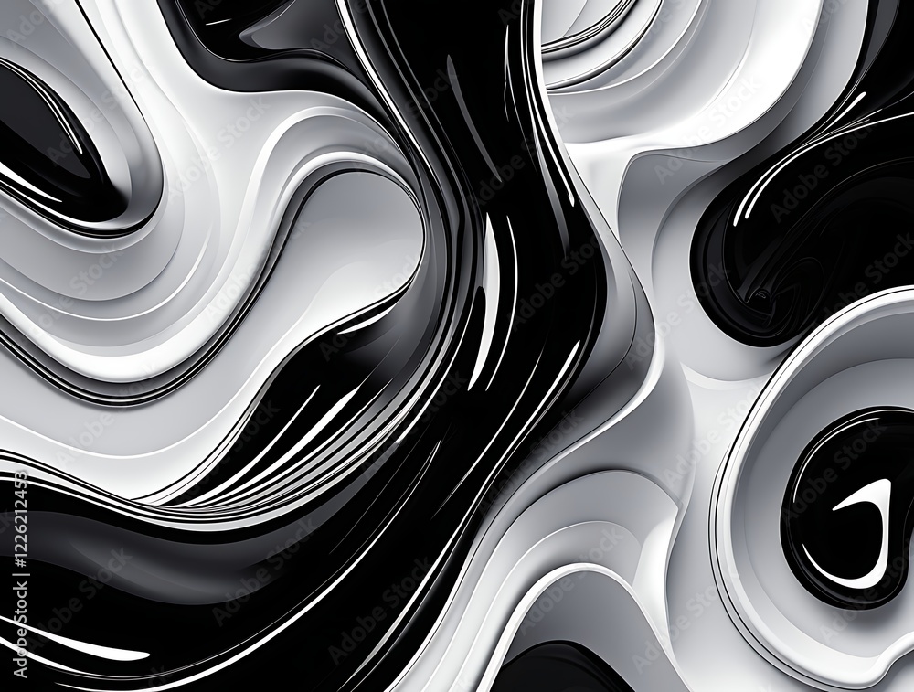 Elegant black and white abstract waves with a glossy, fluid texture and ...