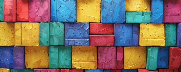 Poster - Colorful wall is being formed by abstract painted tiles