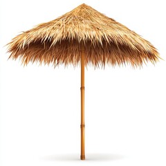 Wall Mural - Thatch umbrella, bamboo pole, isolated on white. (1)