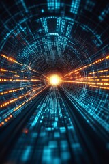 Leinwandbilder - Futuristic Light Tunnel With Blue And Orange Digital Flow Design Elements : Generative AI