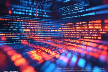 Fototapete - Digital Data Stream in Blue and Red with Futuristic Glow Effects : Generative AI