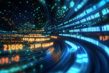 Fototapete - Abstract High-Tech Digital Data Stream in Futuristic Cyber Space with Neon Lights and Motion : Generative AI