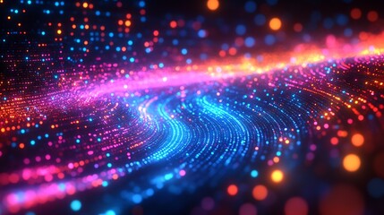 Poster - Colorful Abstract Cosmic Wave Pattern Glowing Dots Futuristic Background : Generative AI