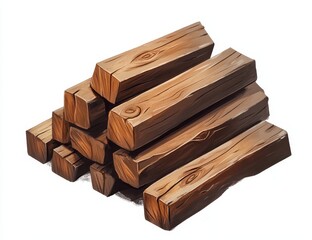 Wall Mural - Stack of rustic brown wooden logs isolated on white.