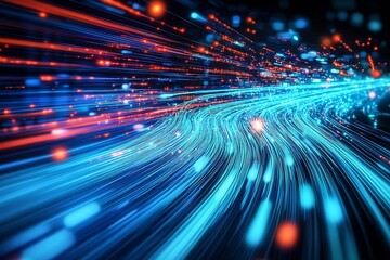 Poster - Dynamic Abstract Light Streaks in Blue and Orange Capturing Speed and Motion : Generative AI