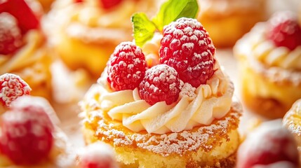 A delicious fruit jelly cake with berries, cream, and a fresh tart, perfect for breakfast or dessert