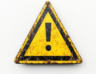 Grunge yellow triangle warning sign with exclamation mark.