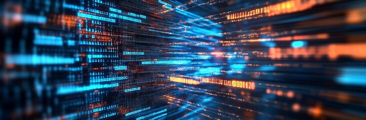 Fototapete - Futuristic Data Streams with Digital Code Patterns in Motion : Generative AI