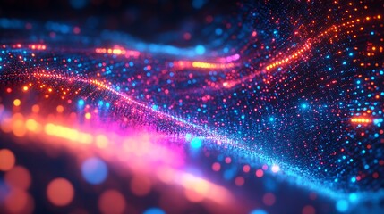 Leinwandbilder - Vivid Dynamic Wave Pattern in Futuristic Glowing Cybernetic Light Display : Generative AI