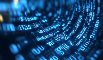 Poster - Futuristic Data Visualization Abstract Binary Code Patterns in Dynamic Motion : Generative AI