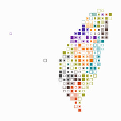 Wall Mural - Taiwan, shape of the country built of colored cells. Digital style map of Taiwan on white background. Large size square blocks. Abstract vector illustration.