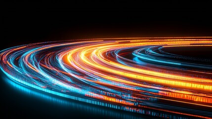 Leinwandbilder - Vibrant Neon Light Trails on a Dark Background Creating a Dynamic Motion Effect : Generative AI