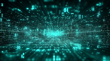 Fototapete - Abstract teal digital matrix highlighting futuristic technological themes : Generative AI