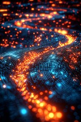 Poster - Vibrant Abstract Digital Waves with Dynamic LED Neon Lights in Blue and Orange Tones : Generative AI