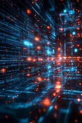 Aufkleber - Futuristic Technology Data Network with Vibrant Lines and Glowing Points in Blue and Orange : Generative AI
