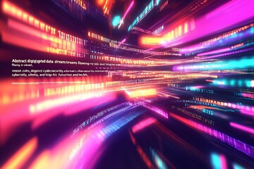 Leinwandbilder - Vibrant Neon Abstract Digital Data Streams in Futuristic Cityscape : Generative AI