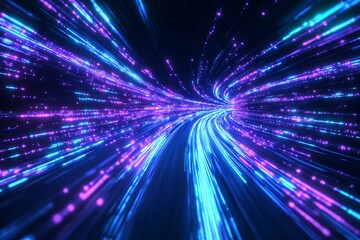 Aufkleber - Dynamic Futuristic Digital Light Trails in Deep Space with Blue and Purple Neon Streaks : Generative AI