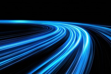 Poster - Digitally Rendered Blue Streams on Black Signifying Speed Science and Technology : Generative AI