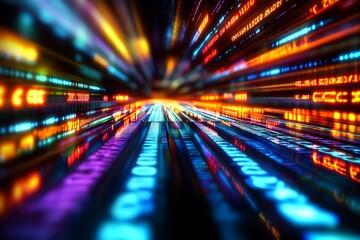 Leinwandbilder - Colorful Blurred Digital Highway Illustrating Fast Cyber Data Movement : Generative AI