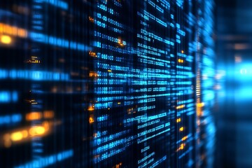 Fototapete - Futuristic Digital Data Flow with Blue and Orange Light Patterns Abstract Background : Generative AI