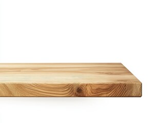 Poster - Empty light brown wooden shelf isolated on white background.