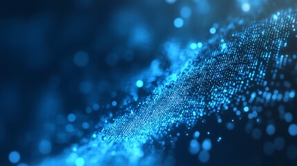 Fototapete - Blue Digital Data Wave Abstract Technology Background : Generative AI