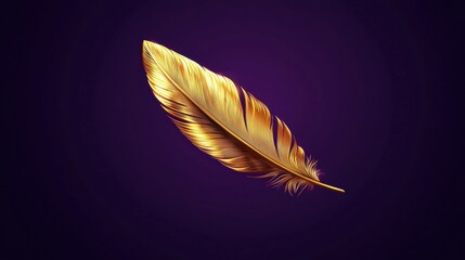 Wall Mural - Elegant golden feather on a purple background