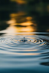 Poster - Sublime Water Drop Impact on Lake Creating Delicate Ripples at Sunset : Generative AI