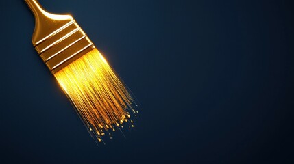 Wall Mural - Golden paintbrush with glowing bristles on dark background