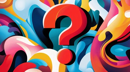 Poster - Vibrant and abstract background showcases a big, red question mark, representing curiosity and uncertainty