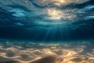 Poster - Dazzling Ocean Floor Illumination with Radiant Sunlight and Wavy Sand Patterns : Generative AI