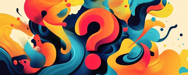 Poster - Colorful abstract background with a big red question mark at the center