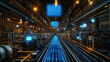 © O - Futuristic automated factory with digital display technology in industrial setting