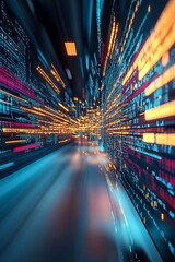 Leinwandbilder - High-Speed Motion of Digital Data in a Futuristic Cyber Tunnel Environment : Generative AI
