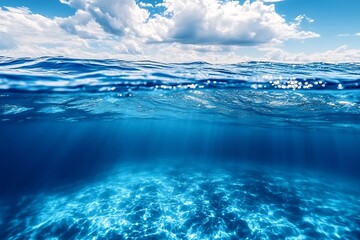 Poster - Vibrant Sunlit Ocean Surface And Pristine Underwater View : Generative AI