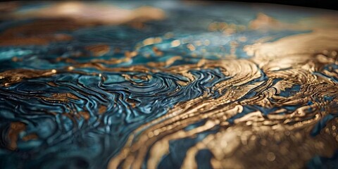 Poster - A painting of a body of water with gold and blue colors