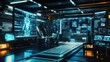 © adha - Futuristic Control Room with Multiple Screens and a Person Working at a Desk