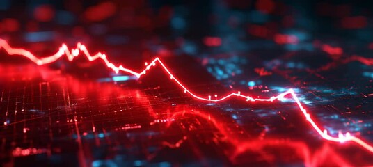 Poster - Red warning finance crisis diagram chart stock market business economy background. Generative video AI technology.	
