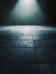 Wall Mural - dark room with spotlight on tiled floor.