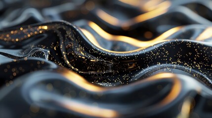 Wall Mural - flowing metallic liquid waves with shimmering particles create a mesmerizing abstract effect, reflec