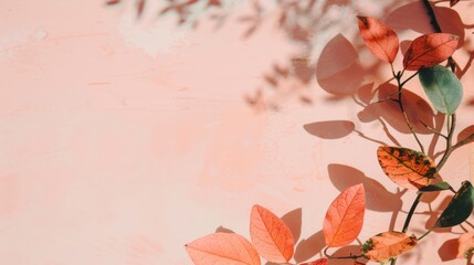 Wall Mural - sunlight filters through vibrant autumn leaves, casting intricate shadows against a soft pastel back