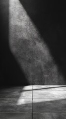 Wall Mural - dramatic spotlight illuminating a dark, textured room with a tiled floor.
