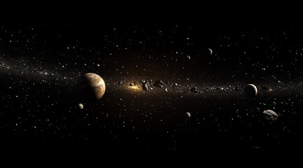 Wall Mural - Asteroid belt with planets and stars in space.