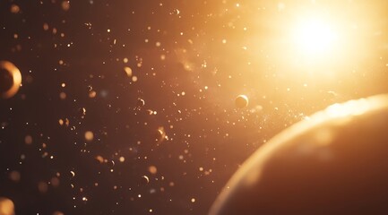 Wall Mural - Sunlit cosmic scene with planets, asteroids, and dust particles.