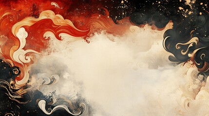 Wall Mural - Abstract swirling red black paint artwork warm light. AI Generated